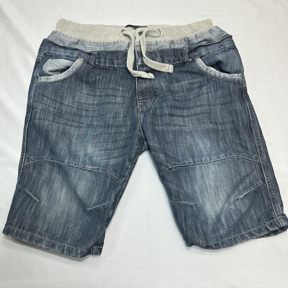 No Fear Shorts Mens XL Blue Denim Double Waist Drawstring Y2K Grunge Streetwear
